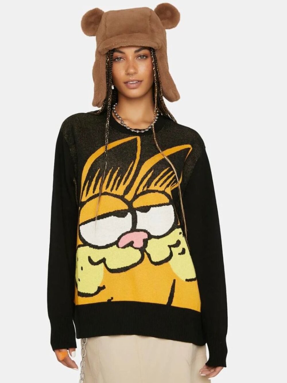 💥ICONIC💥Dolls Kill X Garfield Feline Fine Intarsia Sweater in Black & Yellow